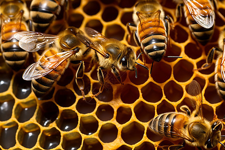 在蜂巢上用餐的蜜蜂背景图片