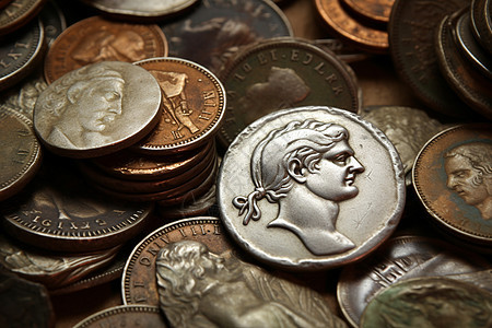 堆叠的罗马钱币背景图片