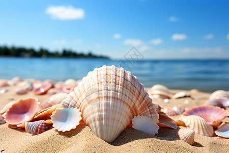沙滩上的自然贝壳图片