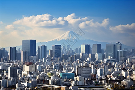 东京下午的山景城市风光图片