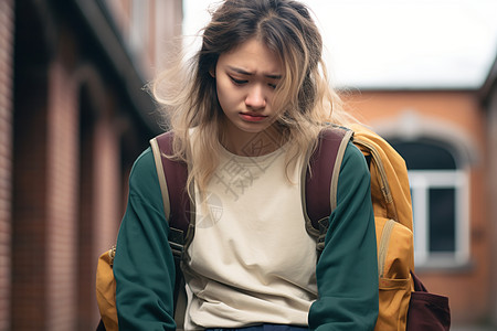 女孩失落失落难过的学生背景