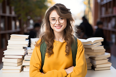 双臂交叉的女大学生图片