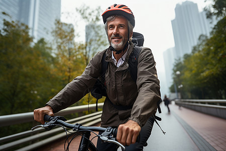 骑行旅游的中年男子图片