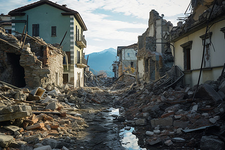 被地震摧毁的乡村房屋建筑图片