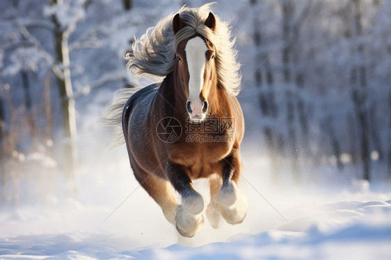 冬日积雪树林里的马图片