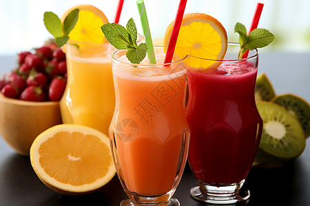 新鲜榨汁的水果汁背景图片