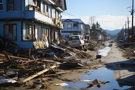 自然灾害摧毁的乡村房屋建筑图片