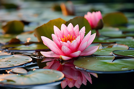 水面上漂浮着一朵粉色花朵图片