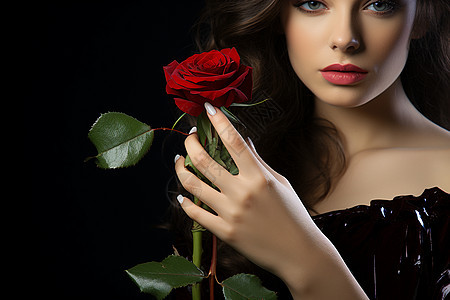 拿着红色玫瑰的女性背景图片