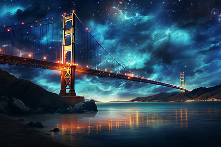 星空下的建筑大桥图片