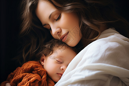 母亲抱着孩子睡觉背景图片