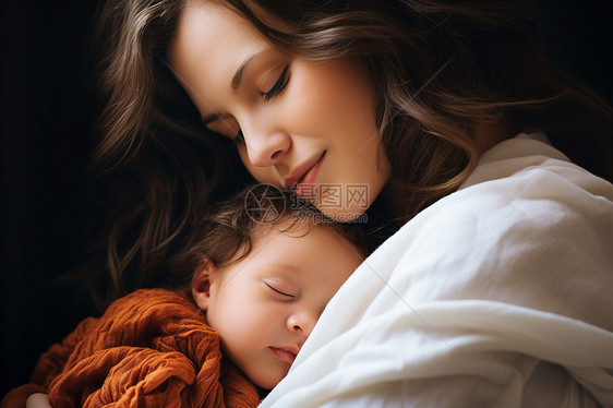 母亲抱着孩子睡觉图片