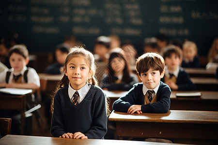 小学生们在教室里背景图片