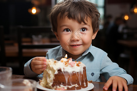 小男孩吃蛋糕图片