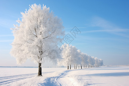 冬天景色树与雪相伴背景