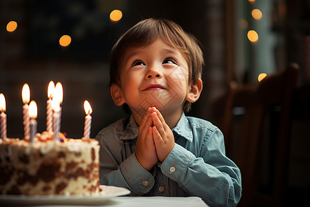 生日吹蜡烛许愿的小男孩背景