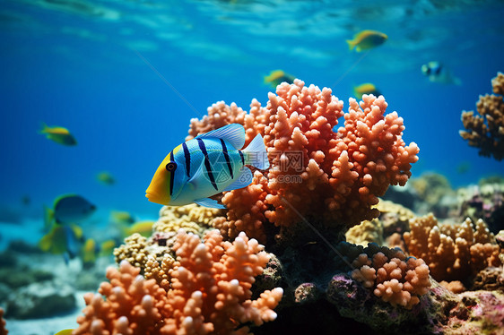 海底世界中的鱼群和珊瑚群图片