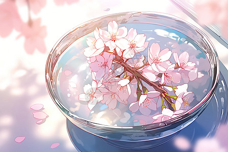 碗中飘落的樱花图片