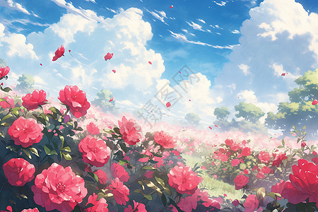 唯美创意的玫瑰花海插图背景图片