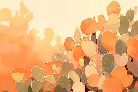 温暖色调下的仙人掌盆栽图片