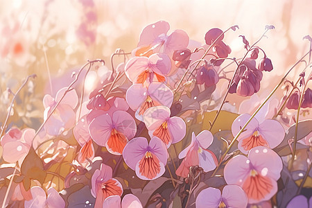 清晨阳光照射下的蝴蝶兰花朵图片