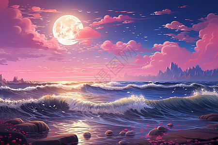 缤纷浪漫的海洋景观背景图片