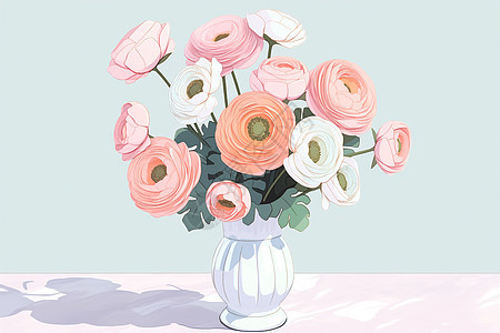 柔和色调的花束插在花瓶中图片