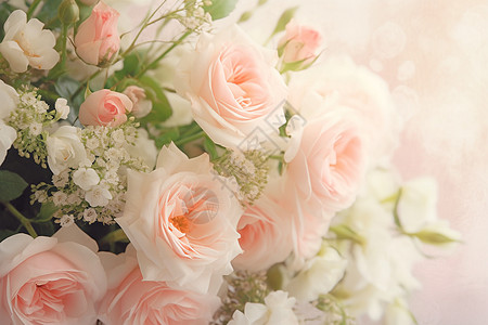花艺绿植粉白色玫瑰花束背景