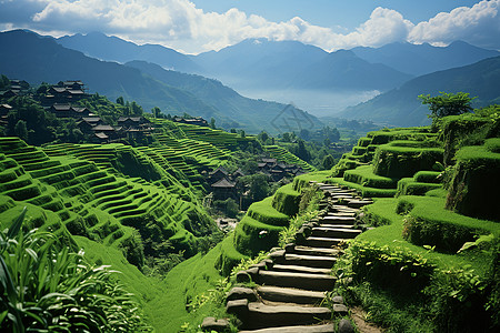 山腰梯田风景山腰高清图片