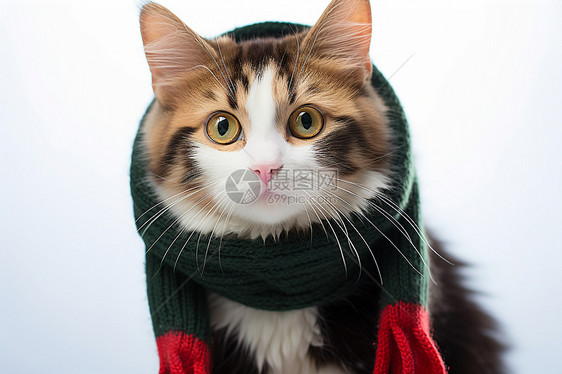 可爱的猫咪带着围巾图片