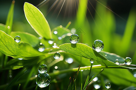 户外绿色植物上的水珠背景图片