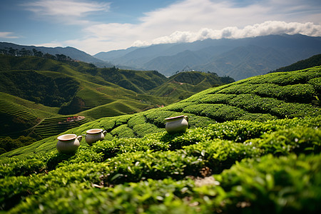 山丘上种植的茶树背景图片