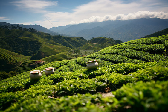 山丘上种植的茶树图片