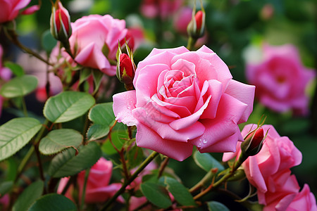 盛开的粉色玫瑰背景图片