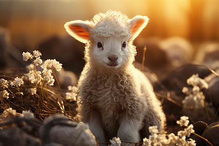 阳光照耀的可爱绵羊图片