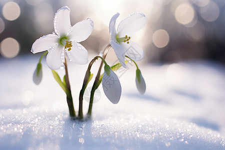 白雪中的两朵花高清图片