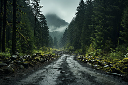 森林中的道路高清图片