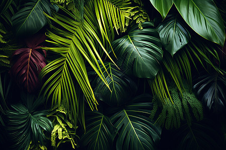 翠绿丛林中的热带植物图片