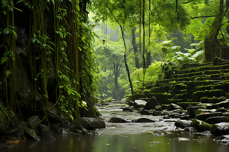 丛林溪水雨林之晨背景