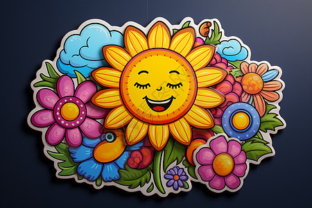 鲜花里的太阳贴纸图片