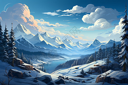 冰雪山脉的画中世界背景图片