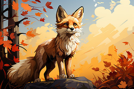 秋天森林中的狐狸图片