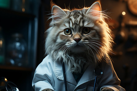 灯光下的猫咪医生背景图片