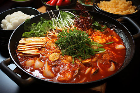 五味齐全的韩式火锅图片