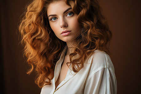 棕色卷发的美女图片