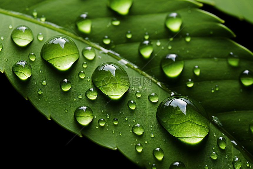 一片绿叶上的水滴图片