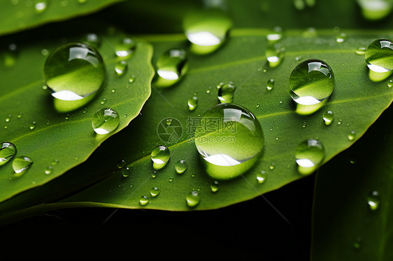 绿叶上滴落的雨滴图片
