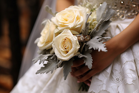 新娘手持白玫瑰图片