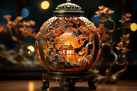桌子上的传统中国灯笼图片