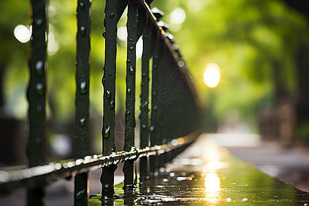 雨中湿透的栅栏图片